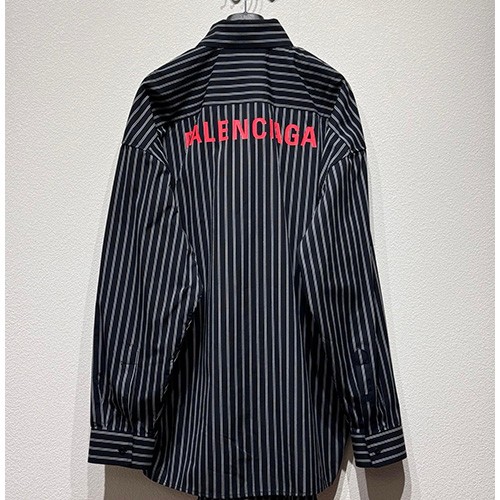 [홍콩명품.BALENCIAGA] 발렌시아가 25SS 로고 프린트 스트라이프 남방 셔츠 (블랙), BM21305, CR3, 명품레플리카,미러급,온라인쇼핑몰사이트