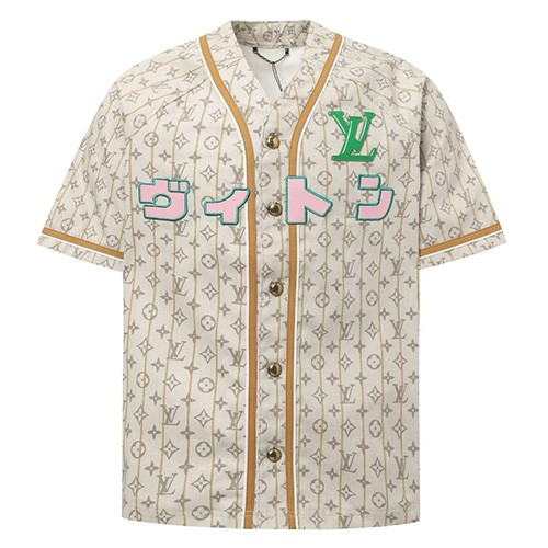 [홍콩명품.LOUIS VUITTON] 루이비통 25SS 로고 모노그램 데님 반팔 남방 셔츠 + 데님 쇼츠 반바지 상하의 세트 (베이지), BM21322, JU, 명품레플리카,미러급,온라인쇼핑몰사이트