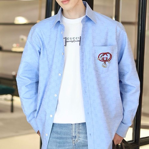 [홍콩명품.Gucci] 구찌 26SS 로고 자수 GG수프림 남방 셔츠 (스카이블루), BM24438, KB, 레플리카의류,미러급사이트