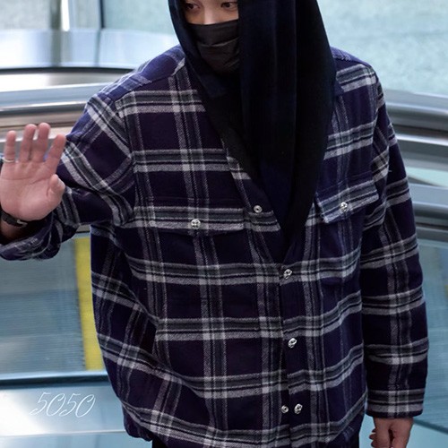 [홍콩명품.Chrome Hearts] 크롬하츠 26SS 로고 체크패턴 기모 울 남방 셔츠 (네이비), BM24439, KB, 레플리카의류,미러급사이트
