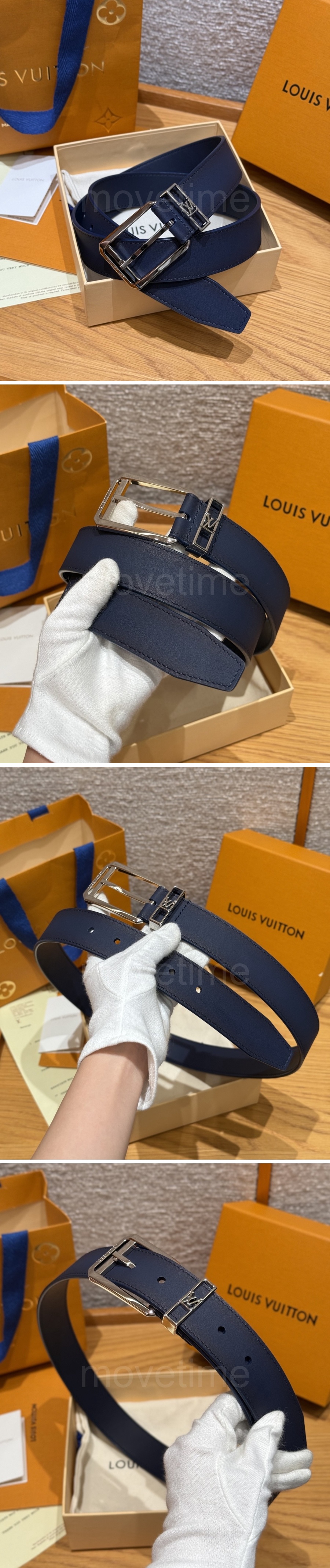 루이비통 로고 Voyage 레더 가죽 리버서블 3.5cm 벨트 (네이비) 26SS 상세이미지 2