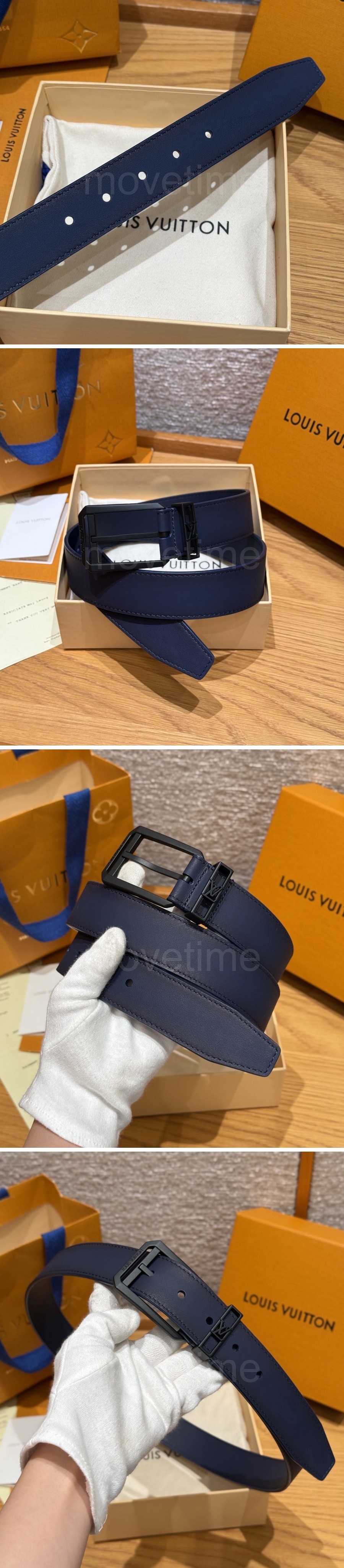 루이비통 로고 Voyage 레더 가죽 리버서블 3.5cm 벨트 (네이비) 26SS 상세이미지 4