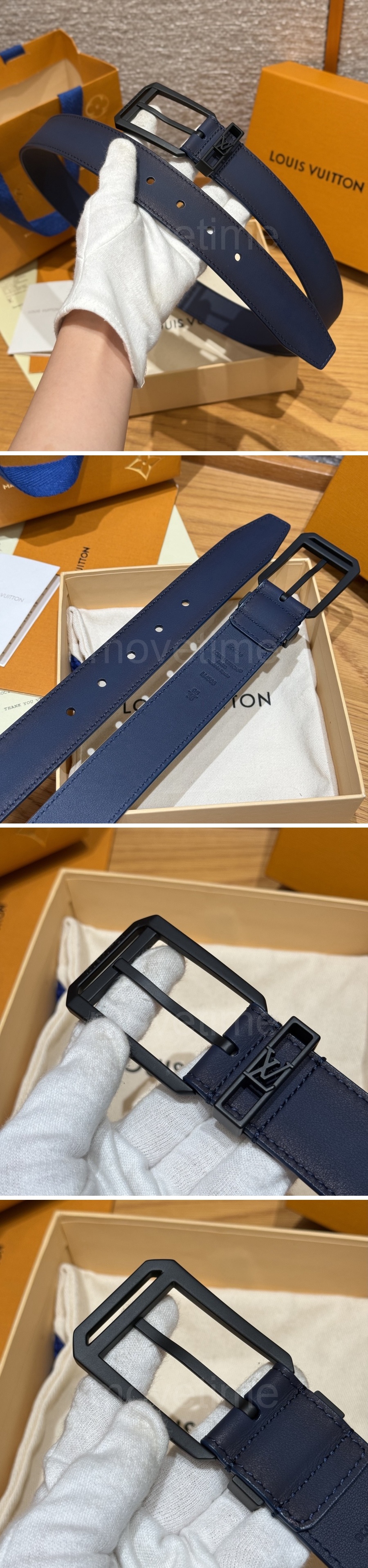 루이비통 로고 Voyage 레더 가죽 리버서블 3.5cm 벨트 (네이비) 26SS 상세이미지 5