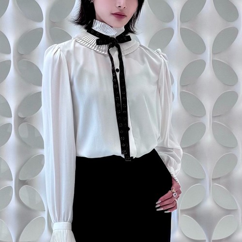 루이비통 로고 여성 리본 장식 블라우스 셔츠 (화이트) 26SS