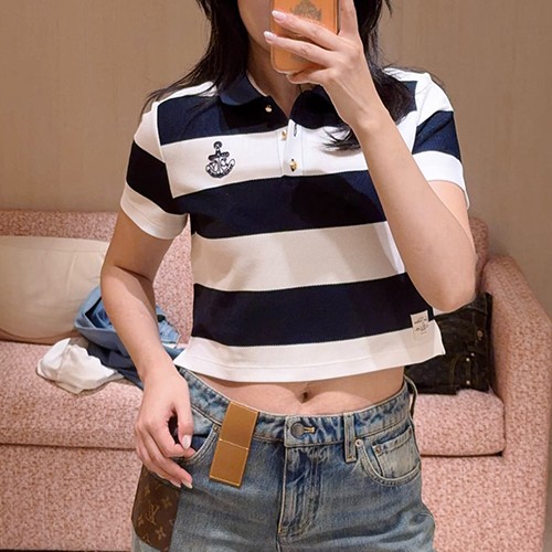 루이비통 여성 스트라이프 쇼트 카라 폴로 반팔 티셔츠 26SS