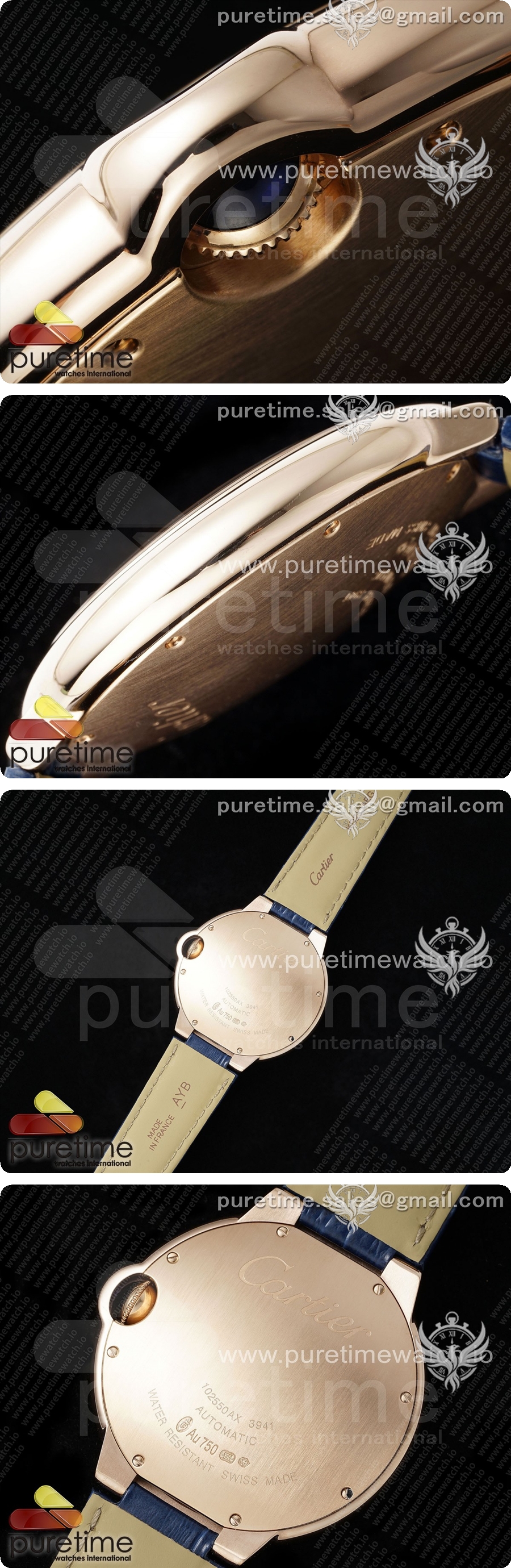 까르띠에 발롱블루 42mm 로즈골드 AF 1:1 블루 텍스처 다이얼, 블루 가죽 스트랩 A2824 V5 상세이미지 4