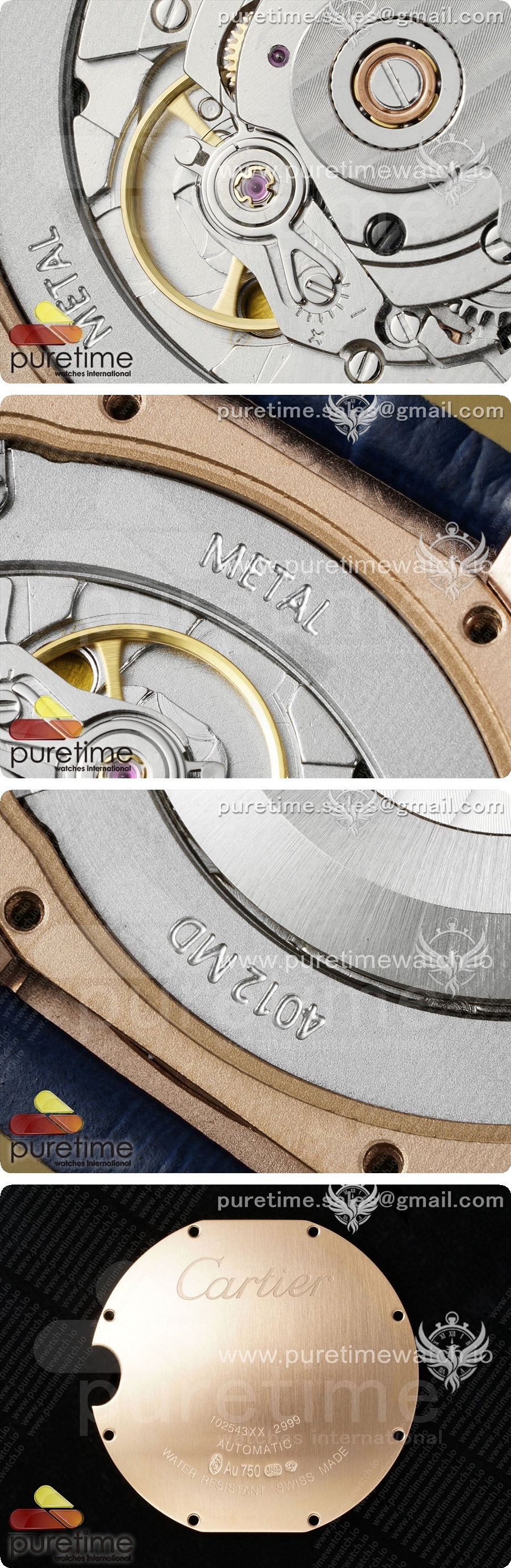까르띠에 발롱블루 42mm 로즈골드 AF 1:1 블루 텍스처 다이얼, 블루 가죽 스트랩 A2824 V5 상세이미지 6