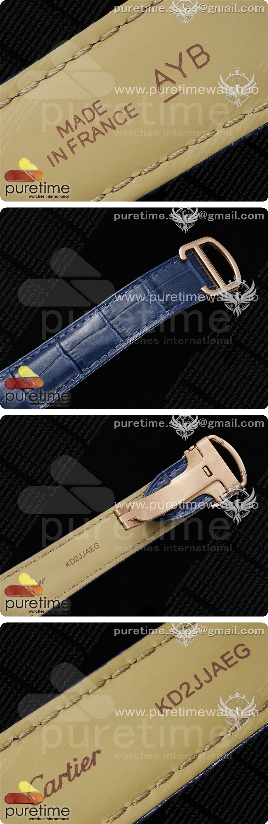 까르띠에 발롱블루 42mm 로즈골드 AF 1:1 블루 텍스처 다이얼, 블루 가죽 스트랩 A2824 V5 상세이미지 8