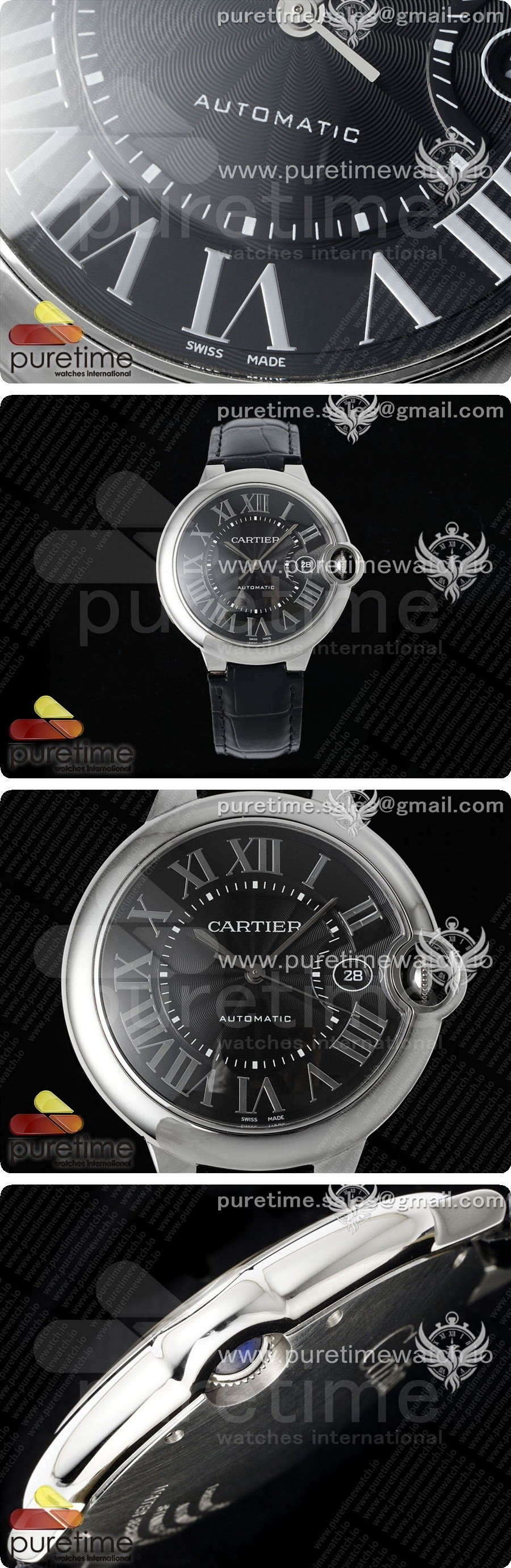 까르띠에 발롱블루 42mm 스테인리스 스틸 AF 1:1 블랙 텍스처 다이얼 블랙 가죽 스트랩 A2824 V5 상세이미지 3