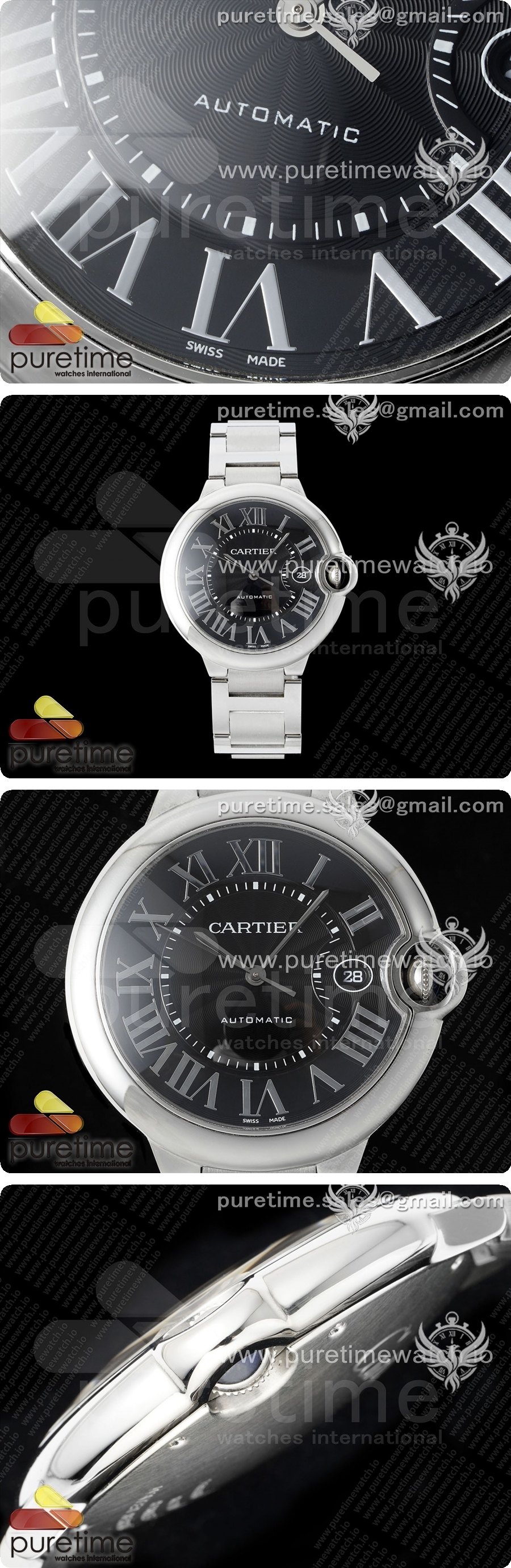 까르띠에 발롱블루 42mm 스테인리스 스틸 AF 1:1 블랙 텍스처 다이얼 브레이슬릿 A2824 V5 상세이미지 3