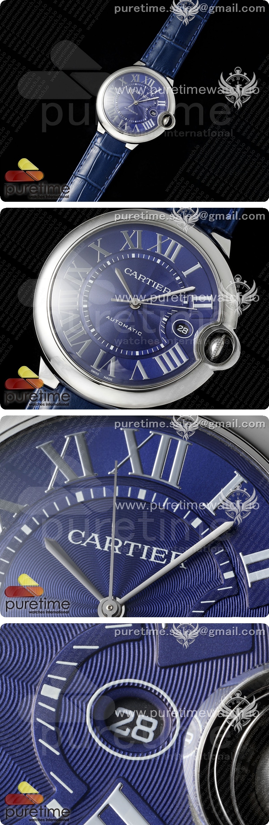까르띠에 발롱블루 42mm 스테인리스 스틸 AF 1:1블루 텍스처 다이얼, 블루 가죽 스트랩 A2824 V5 상세이미지 2
