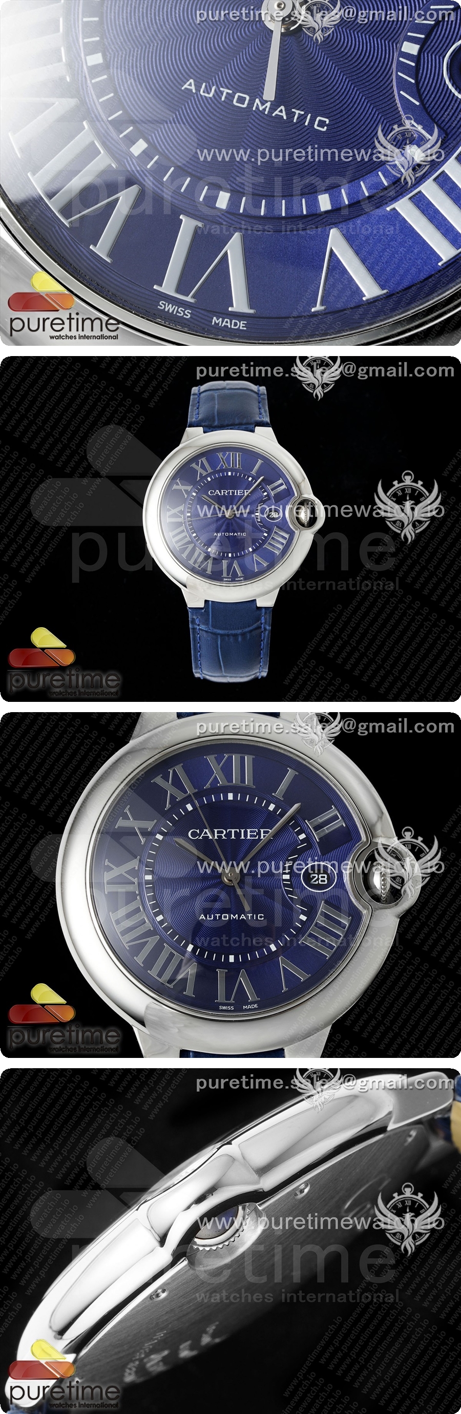 까르띠에 발롱블루 42mm 스테인리스 스틸 AF 1:1블루 텍스처 다이얼, 블루 가죽 스트랩 A2824 V5 상세이미지 3