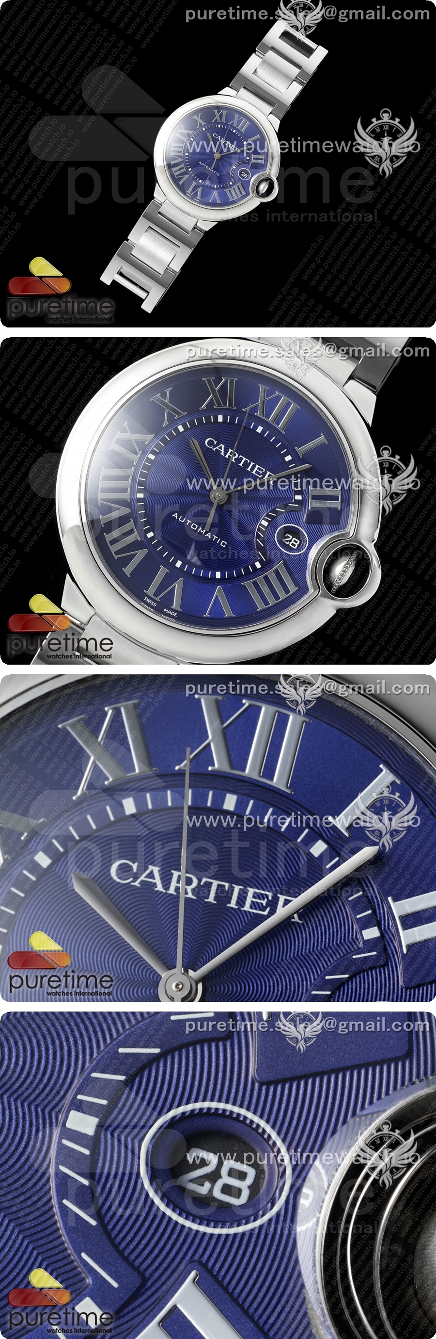 까르띠에 발롱블루 42mm 스테인리스 스틸 AF 1:1 블루 텍스처 다이얼, A2824 V5 상세이미지 2