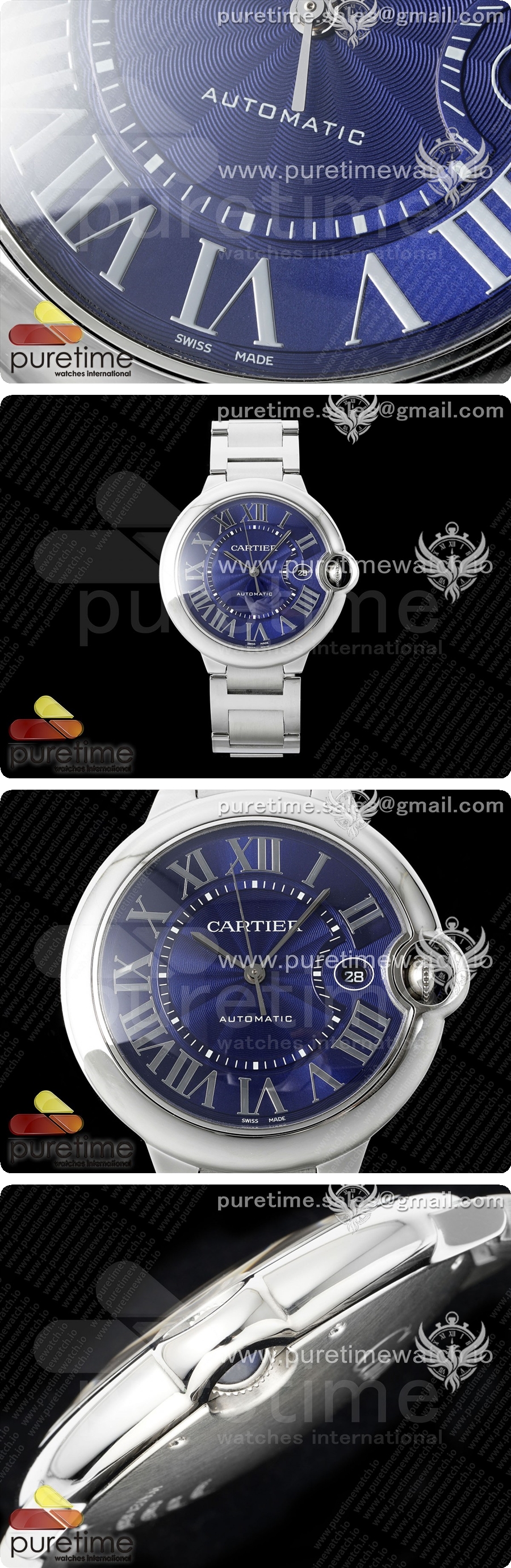 까르띠에 발롱블루 42mm 스테인리스 스틸 AF 1:1 블루 텍스처 다이얼, A2824 V5 상세이미지 3