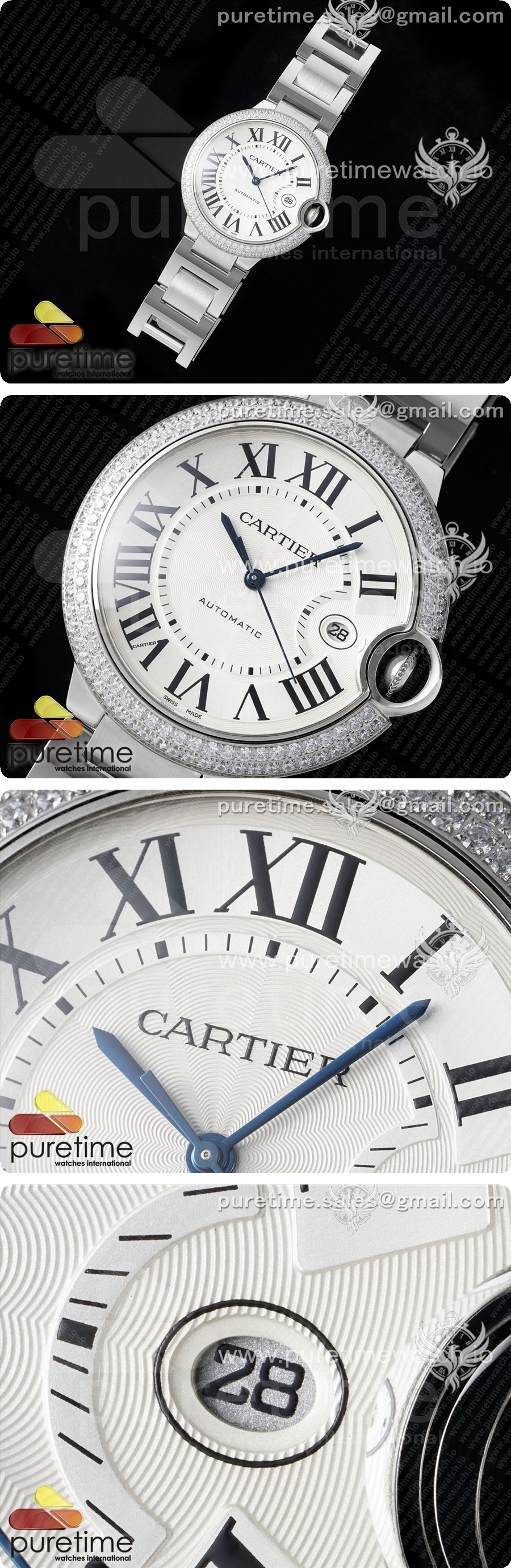 까르띠에 발롱블루 42mm 스테인리스 스틸 AF 1:1 화이트 텍스처 다이얼 다이아몬드 베젤 A2824 V5 상세이미지 2
