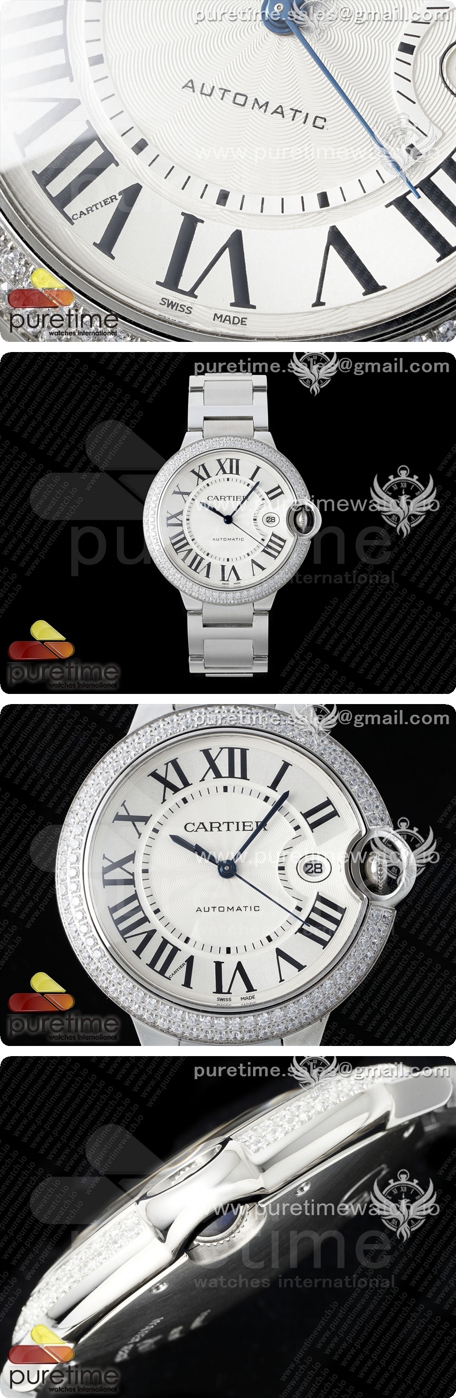 까르띠에 발롱블루 42mm 스테인리스 스틸 AF 1:1 화이트 텍스처 다이얼 다이아몬드 베젤 A2824 V5 상세이미지 3
