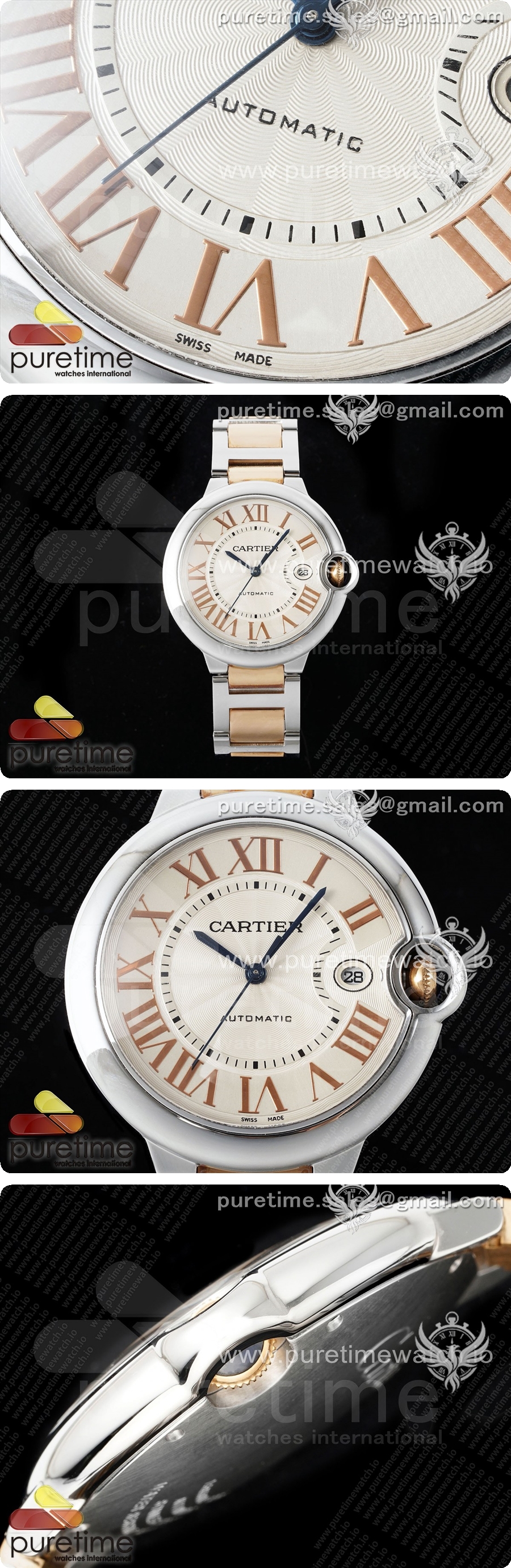 까르띠에 발롱 블루42mm 스테인레스 스틸/로즈골드 AF 1:1 화이트 텍스처 다이얼 A2824 V5 상세이미지 3
