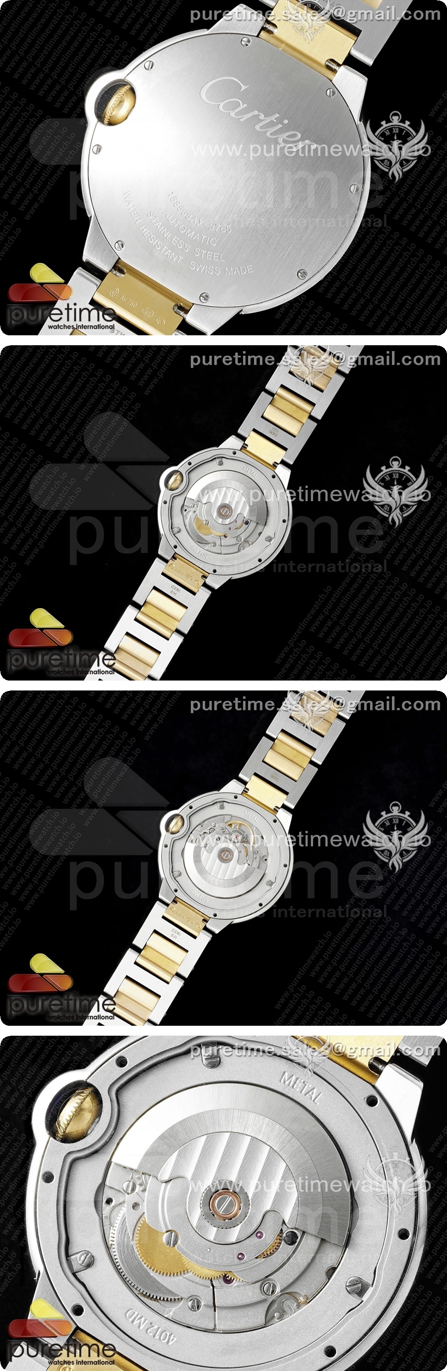 까르띠에 발롱블루 42mm 스테인레스 스틸/옐로우골드 AF 1:1 화이트 텍스처 다이얼, A2824 V5 상세이미지 5