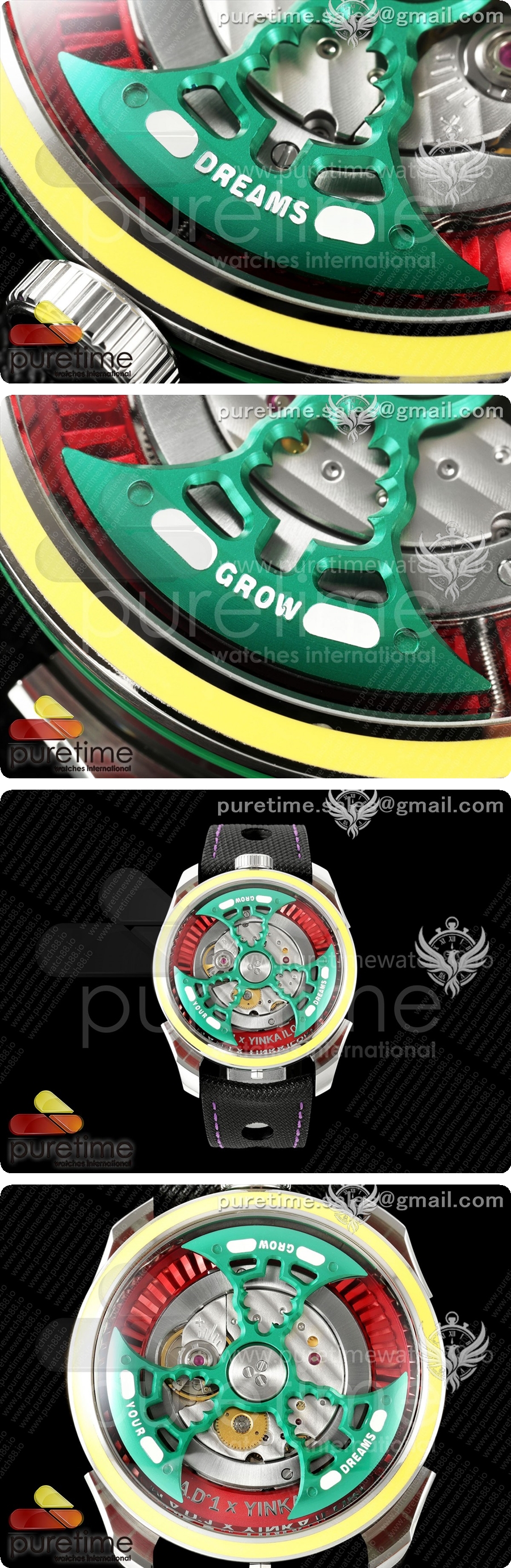 MB&F MAD1.SS K11F 1:1 옐로우 베젤, 그린 로터, 블랙 가죽 스트랩, 미요타 821A 상세이미지 4